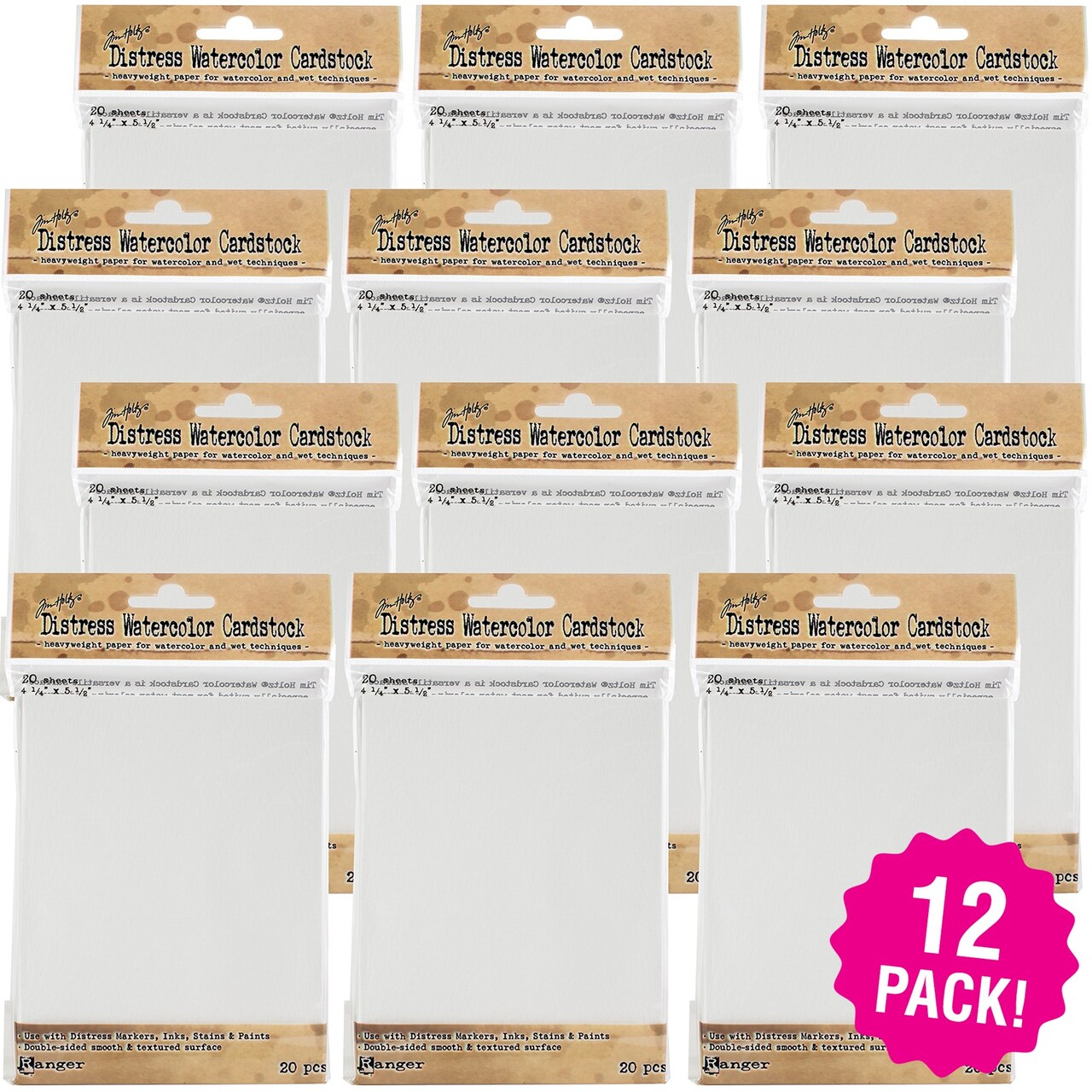 Multipack of 12 - Tim Holtz Distress Watercolor Cardstock 20/Pkg-4.25"X5.5"